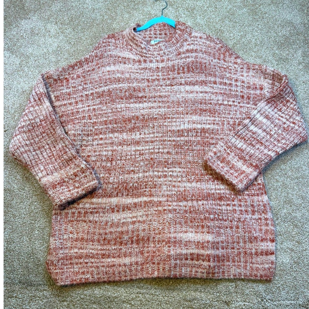 Old Navy Womens XL Tunic Sweater Mock Neck Marled Rust Cream Chunky Knit Cozy
